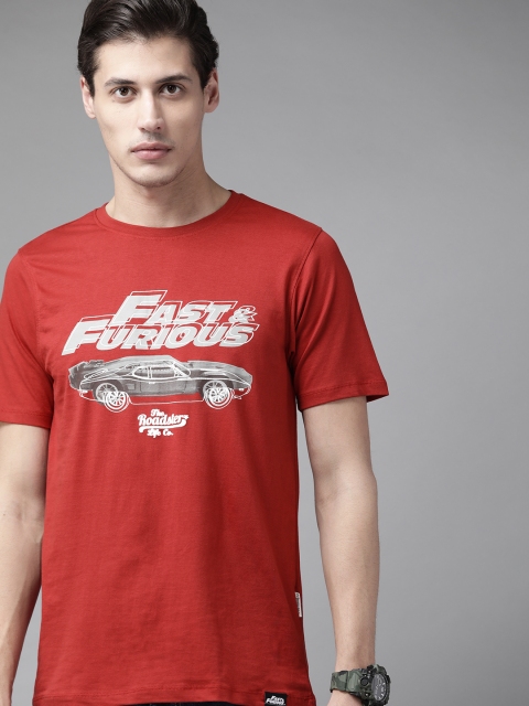 

Roadster Men Red Fast & Furious Typography Printed Pure Cotton T-shirt