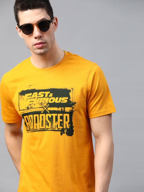 

The Roadster Lifestyle Co Men Fast and Furious Yellow Printed Graphic T-shirt, Mustard