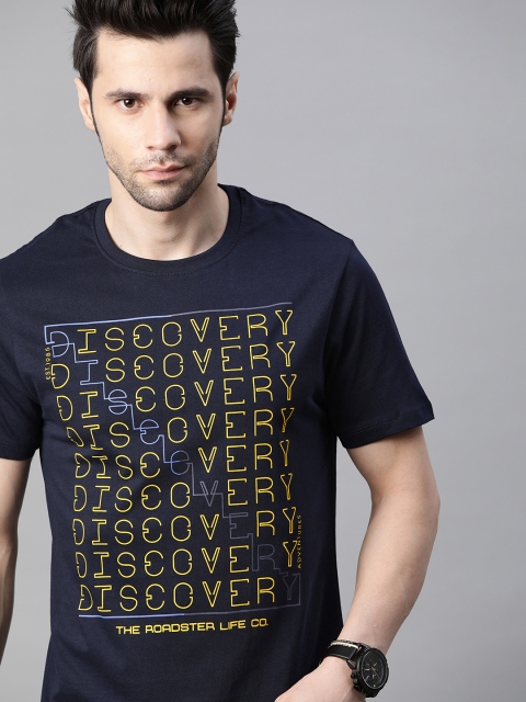 

Roadster X Discovery Adventures Men Navy Blue & Yellow T-shirt with Anti Microbial Finish