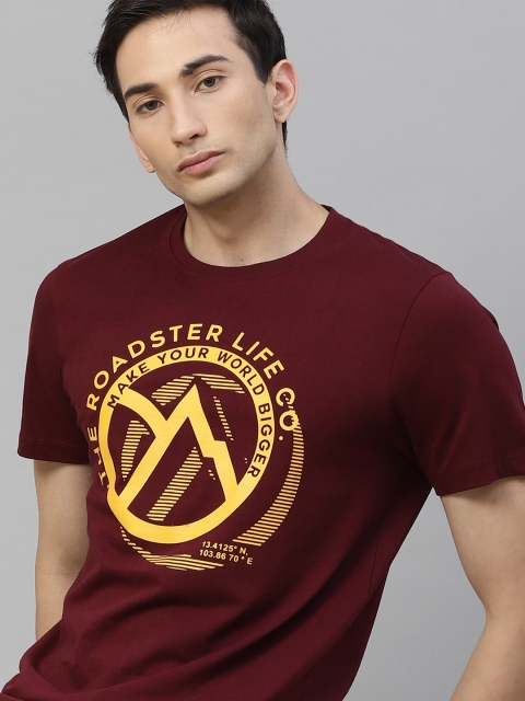

Roadster x Discovery Adventures Men Maroon Printed Pure Cotton T-shirt With Anti Microbial Finish