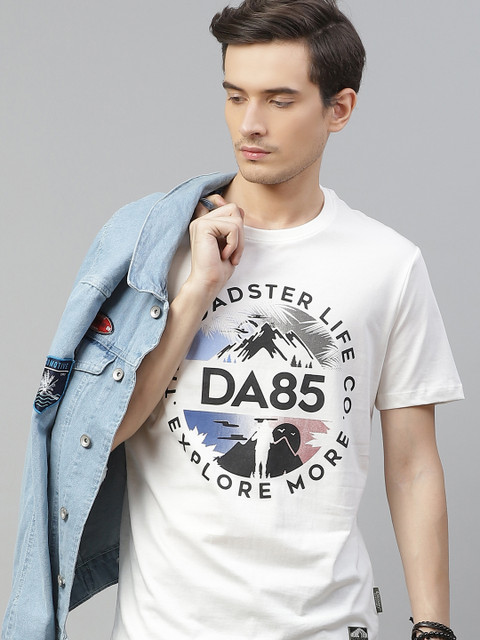 

Roadster x Discovery Adventures Men White & Black Pure Cotton Printed T-shirt