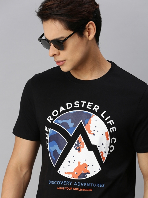 

Roadster x Discovery Adventures Men Black Graphic T-shirt with Anti Microbial Finish