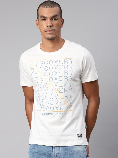 

Roadster x Discovery Adventures Men White Blue Cotton Printed Round Neck Pure Cotton T-shirt