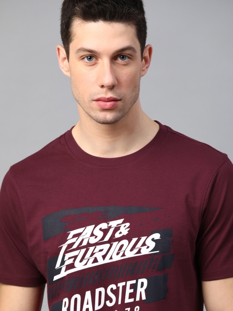 

Roadster Men Fast and Furious Maroon Printed Graphic T-shirt, Burgundy