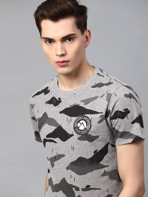 

Roadster x Discovery Adventures Mens Grey Graphic T-shirt With Anti Microbial Finish