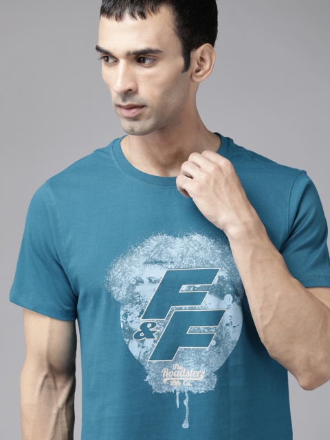 

Roadster Men Fast Furious Blue Pure Cotton Printed Pure Cotton T-shirt