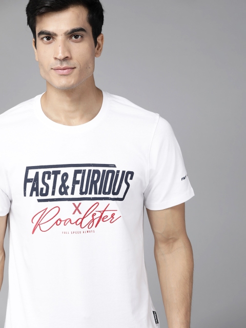 

Roadster Men Fast and Furious White Printed Graphic Pure Cotton T-shirt