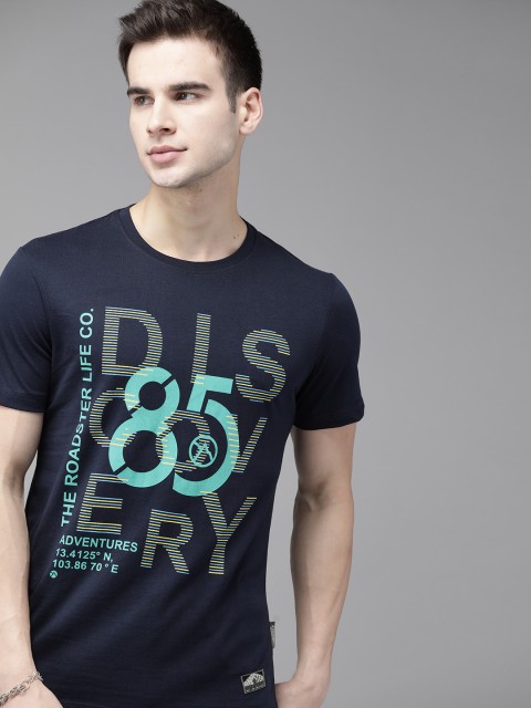 

Roadster x Discovery Adventures Men Navy Blue Cotton Pure Cotton T-shirt with Anti Microbial Finish