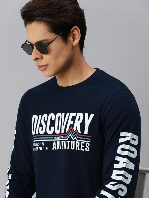 

Roadster x Discovery Adventures Men Navy Blue Graphic Pure Cotton T-shirt with Anti Microbial Finish