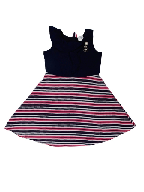 

Doodle Girls Navy Blue Striped A-Line Dress