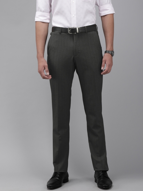 

Van Heusen Men Charcoal Grey Self Striped Slim Fit Formal Trousers