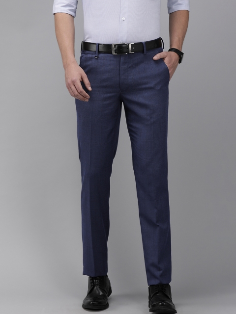 

Van Heusen Men Navy Blue Checked Slim Fit Formal Trousers