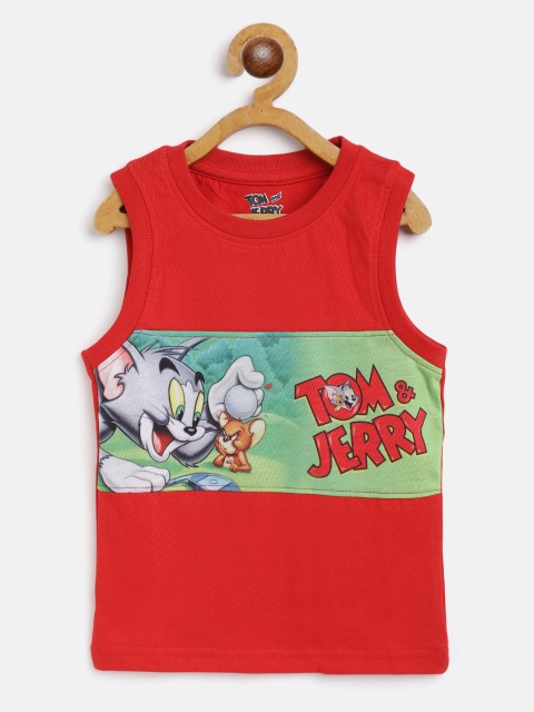 

Eteenz Boys Red & Green Cotton Tom & Jerry Print T-shirt