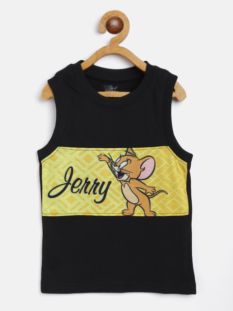

Eteenz Boys Black & Yellow Cotton Tom & Jerry Print T-shirt