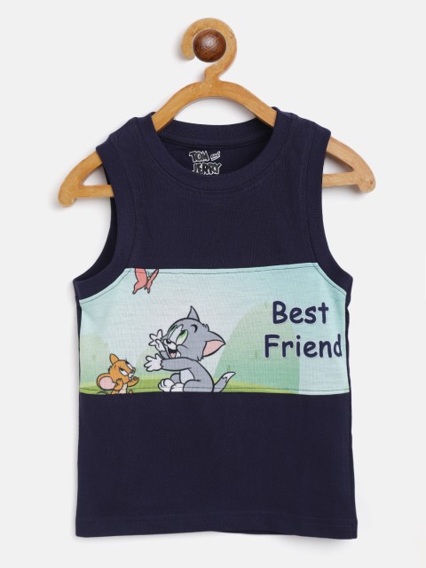 

Eteenz Boys Navy Blue & Green Cotton Tom & Jerry Print T-shirt