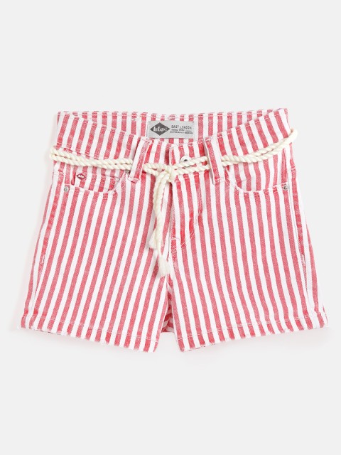 

Lee Cooper Girls Red Striped Regular Fit Denim Shorts with Belt