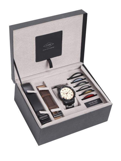 

Fossil Men Off-White Chronograph Watch Gift Set
