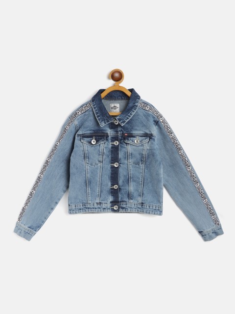

Lee Cooper Girls Blue Denim Jacket with Leopard Print Detail on Sleeves