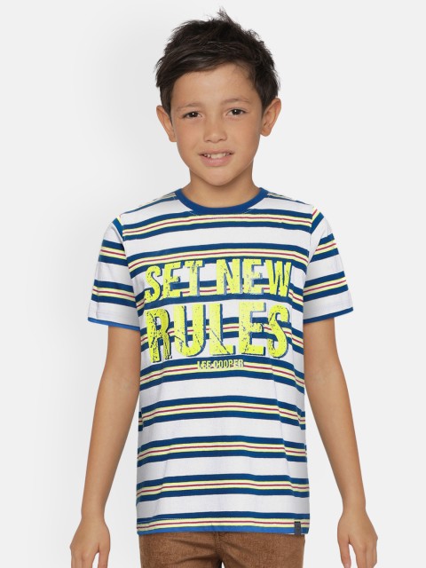 

Lee Cooper Boys White Blue Striped Pure Cotton T-shirt