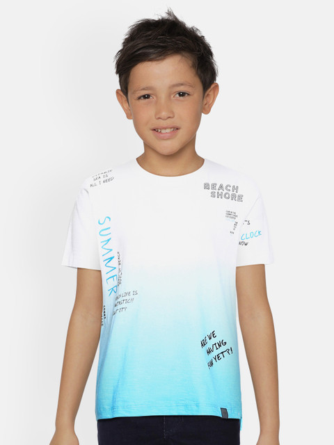 

Lee Cooper Boys White Blue Ombre Pure Cotton Typography Printed Pure Cotton T-shirt Bio Wash