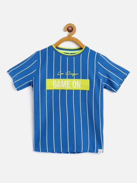 

Lee Cooper Boys Blue White Striped Round Neck Pure Cotton T-shirt