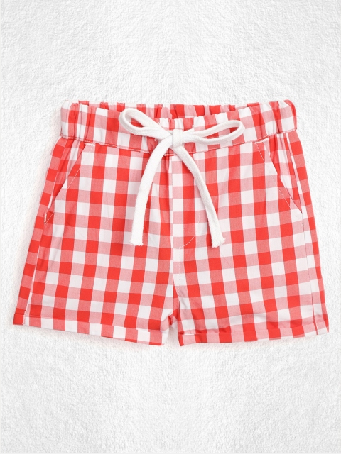 

YK Infant Boys Red & White Checked Pure Cotton Regular Fit Shorts