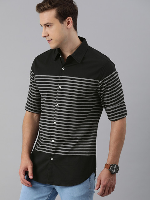 

Harvard Men Black & White Horizontal Striped Casual Shirt