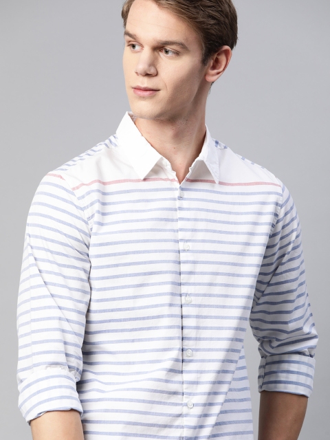 

Harvard Men White & Blue Pure Cotton Horizontal Striped Casual Shirt