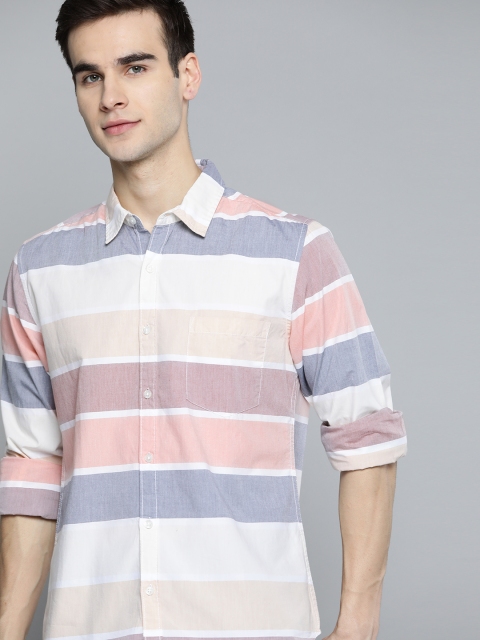 

Harvard Men Beige & Pink Horizontal Striped Cotton Casual Shirt