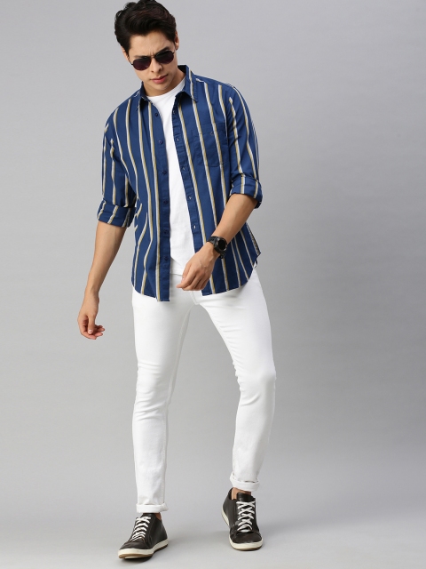 

Harvard Men Navy Blue & Yellow Striped Casual Shirt