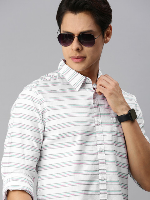

Harvard Men White & Pink Horizontal Striped Casual Shirt