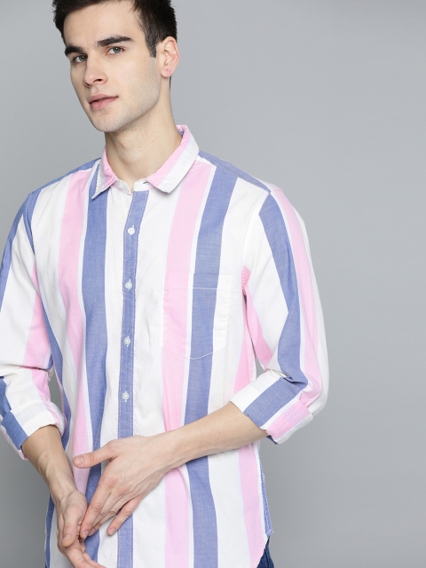 

Harvard Men White & Blue Vertical Striped Cotton Casual Shirt