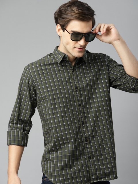 

Harvard Men Olive Green & White Regular Fit Cotton Checked Casual Shirt