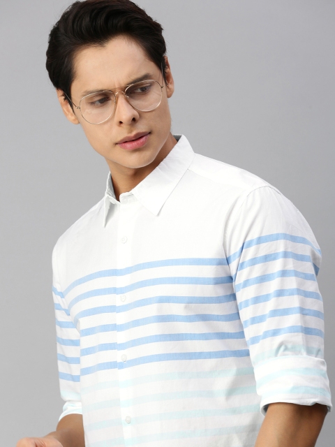 

Harvard Men White & Blue Horizontal Striped Casual Shirt