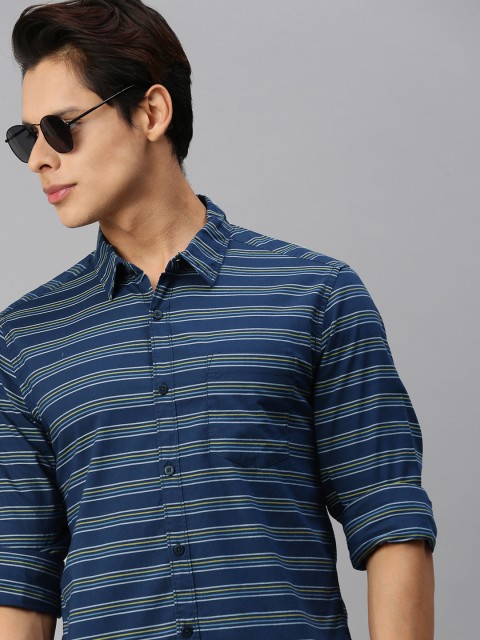 

Harvard Men Navy Blue & Yellow Horizontal Striped Casual Shirt