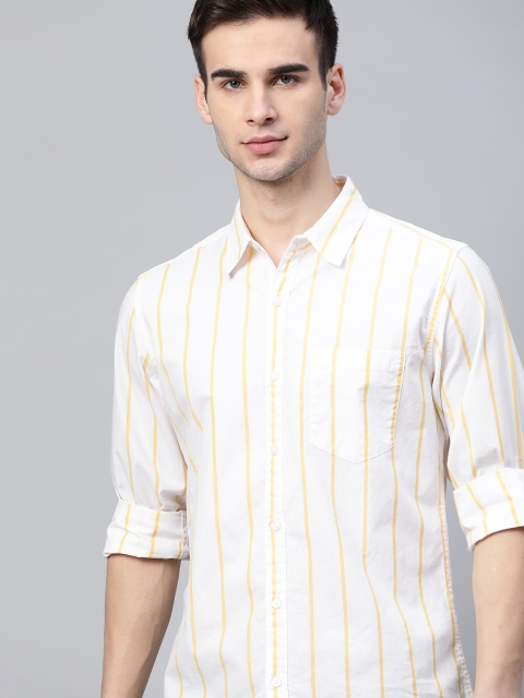 

Harvard Men White & Mustard Yellow Pure Cotton Striped Casual Shirt