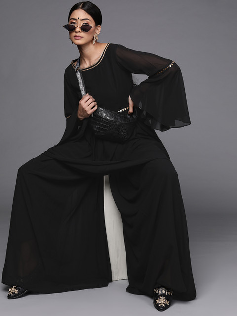 

Inddus Women Black Solid A-Line Kurta with Palazzos