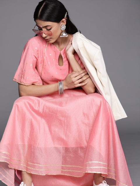 

Inddus Women Pink Woven Design Top with Skirt