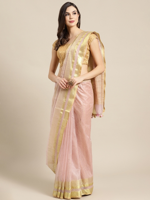 

Kalakari India Peach-Coloured & Golden Jute Silk Woven Design Handloom Saree
