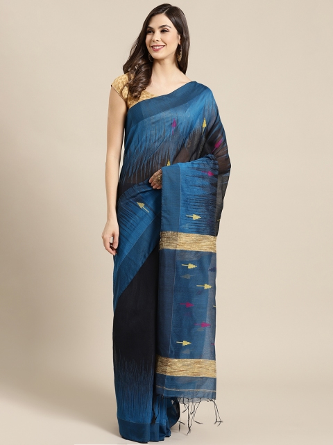 

Kalakari India Blue & Blue Woven Design Ikat Handloom Saree