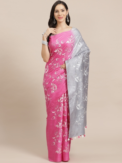 

Kalakari India Women Pink & Silver Silk Blend Embroidered Bhagalpuri Saree