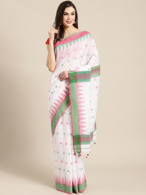 

Kalakari India White & Green Woven Design Ikat Handloom Saree