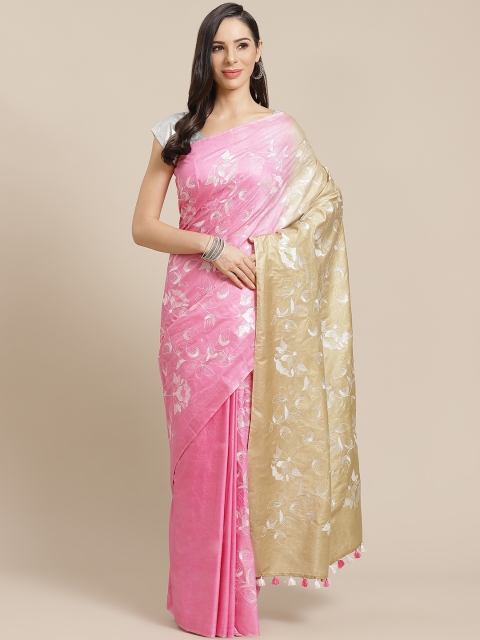 

Kalakari India Pink & Cream-Coloured Embroidered Bhagalpuri Handloom Saree