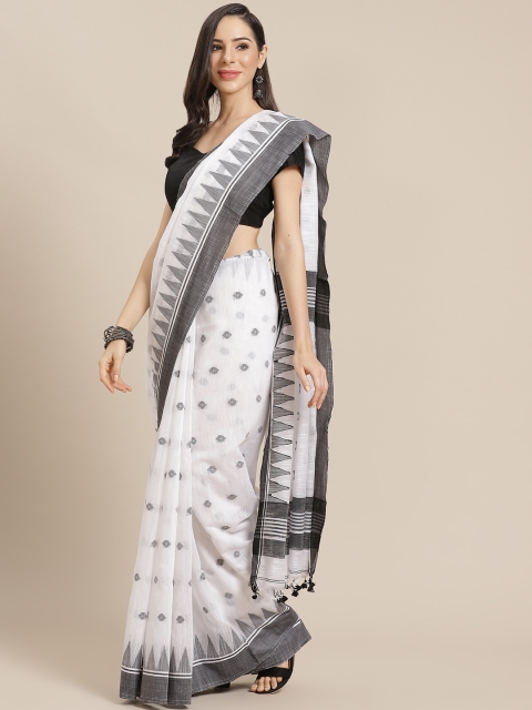 

Kalakari India White & Black Silk Cotton Woven Design Ikat Saree