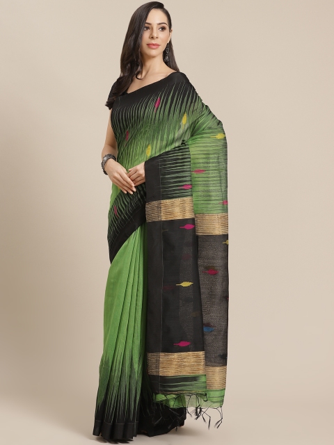 

Kalakari India Green & Black Silk Cotton Woven Design Ikat Saree
