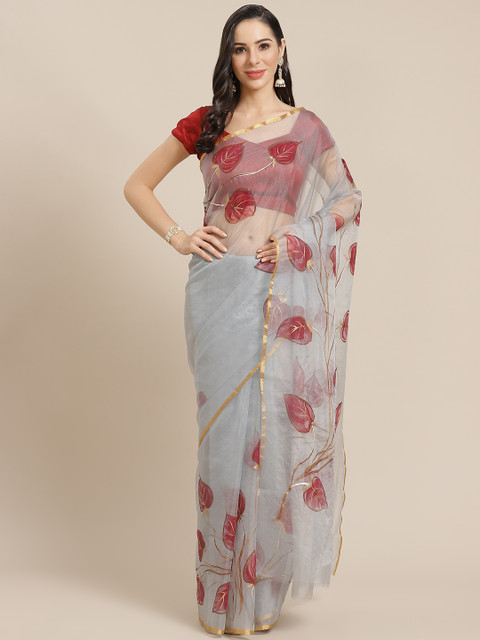 

Kalakari India Grey & Maroon Organza Printed Saree