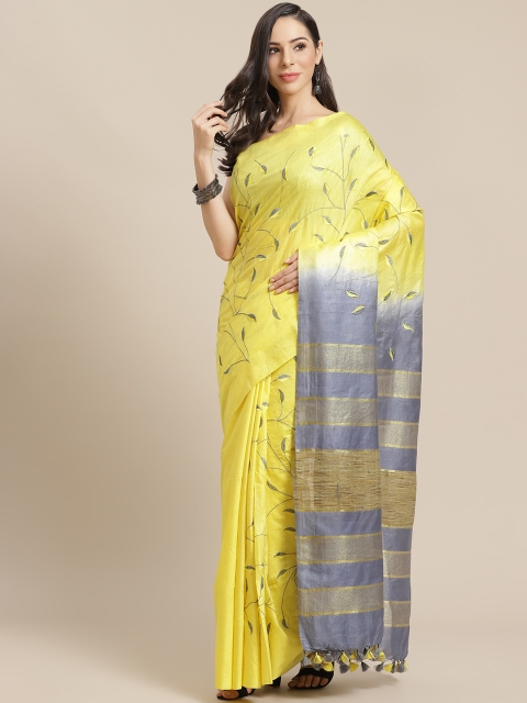 

Kalakari India Yellow & Grey Silk Blend Embroidered Saree