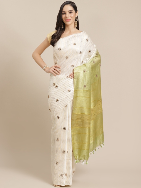 

Kalakari India Off-White & Golden Woven Design Bhagalpuri Handloom Saree