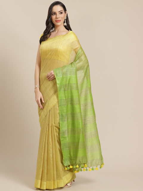 

Kalakari India Green Solid Bhagalpuri Handloom Saree