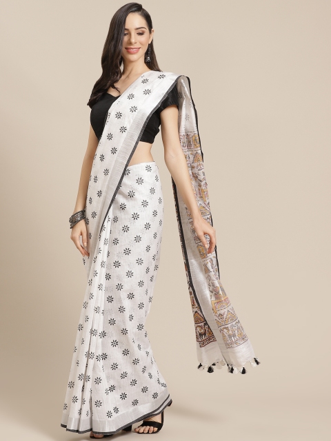 

Kalakari India White & Black Printed Bhagalpuri Handloom Saree